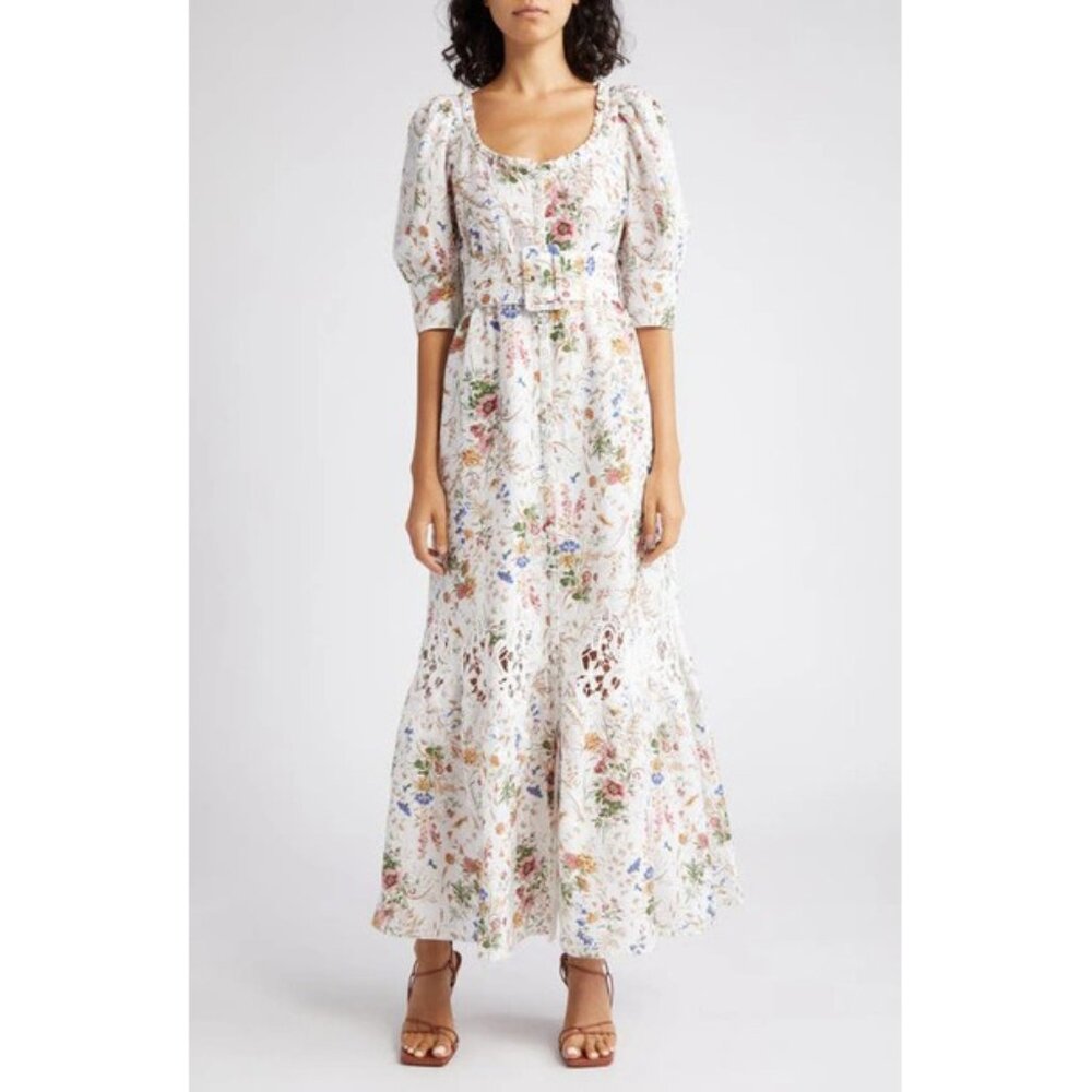NWT bYTiMo Floral Ruffle Belted Linen & Cotton Dress In 506 - Flower Garden M
